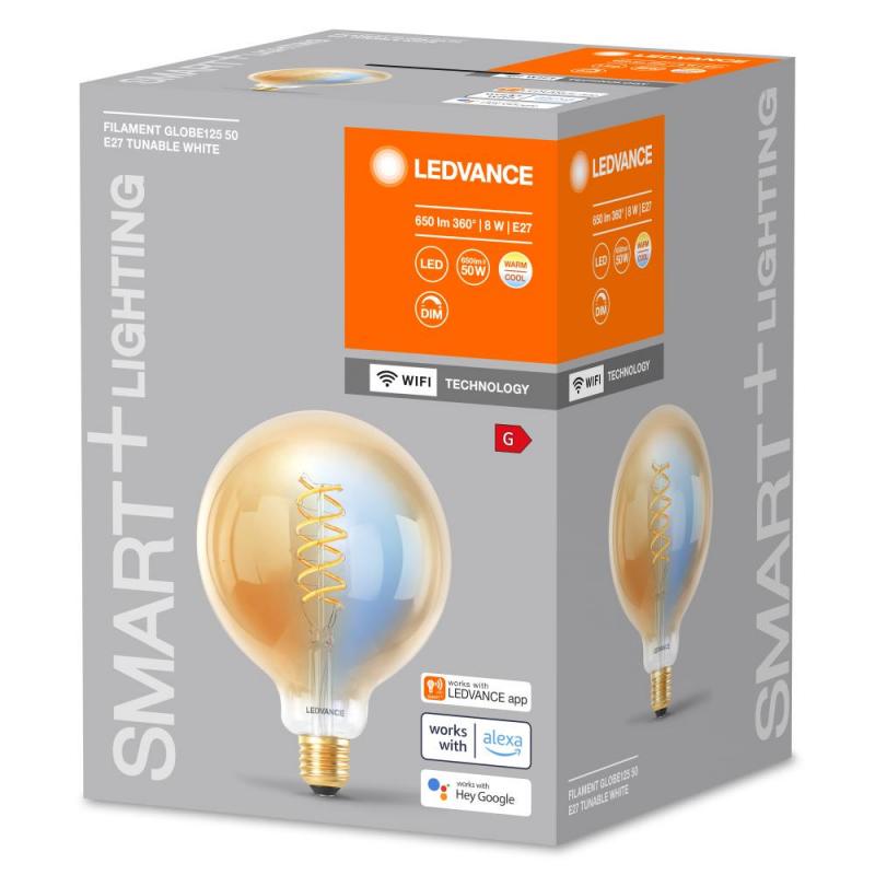 LEDVANCE E27 SMART+ WiFi Vintage Edison LED Kugellampe G125 in Gold dimmbar 8W wie 50W 2700-6500K Tunable White